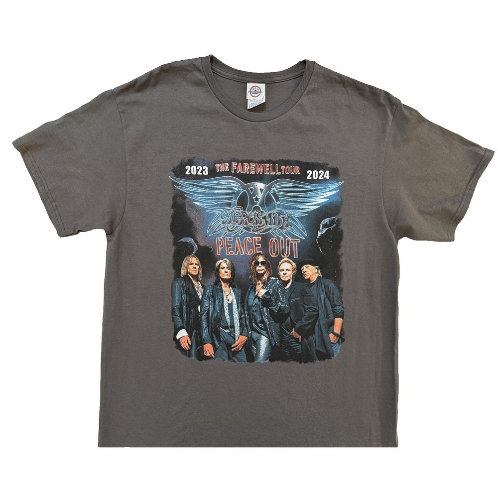 Aerosmith Shirt Mens LG Gray Peace Out Farewell Tour 23/24 Black Crowes Deadstoc